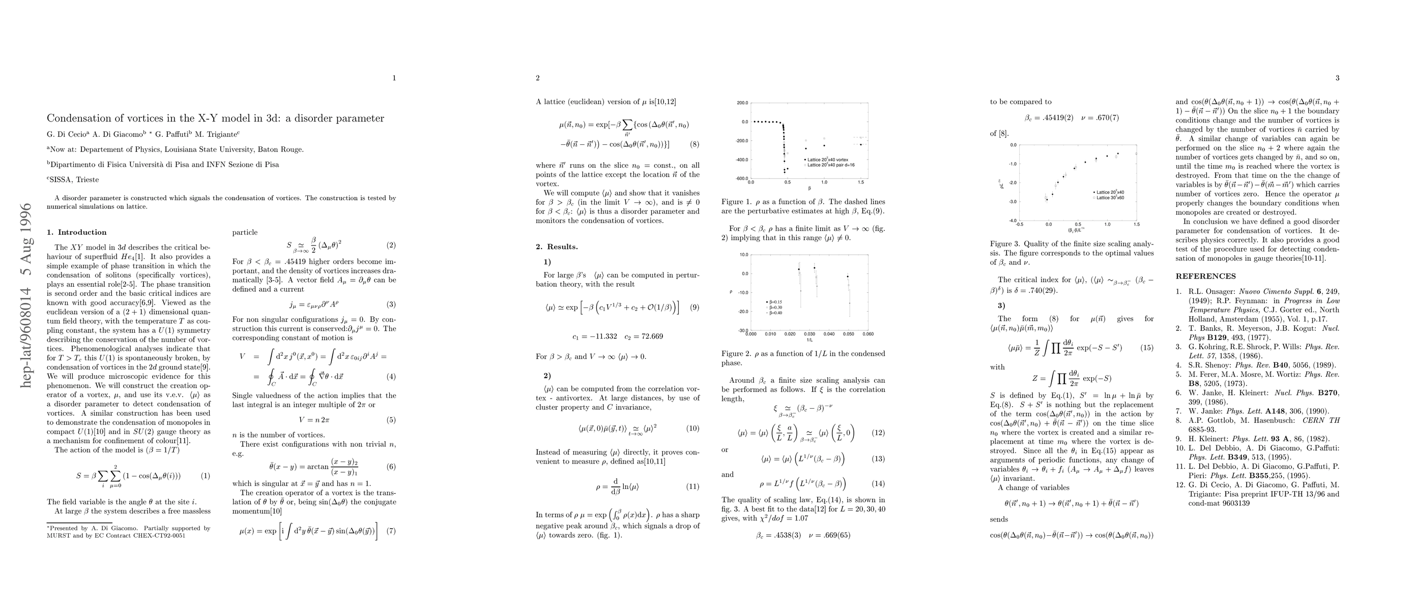 Thumbnail for Condensation of vortices in the X-Y model in 3d: a disorder parameter