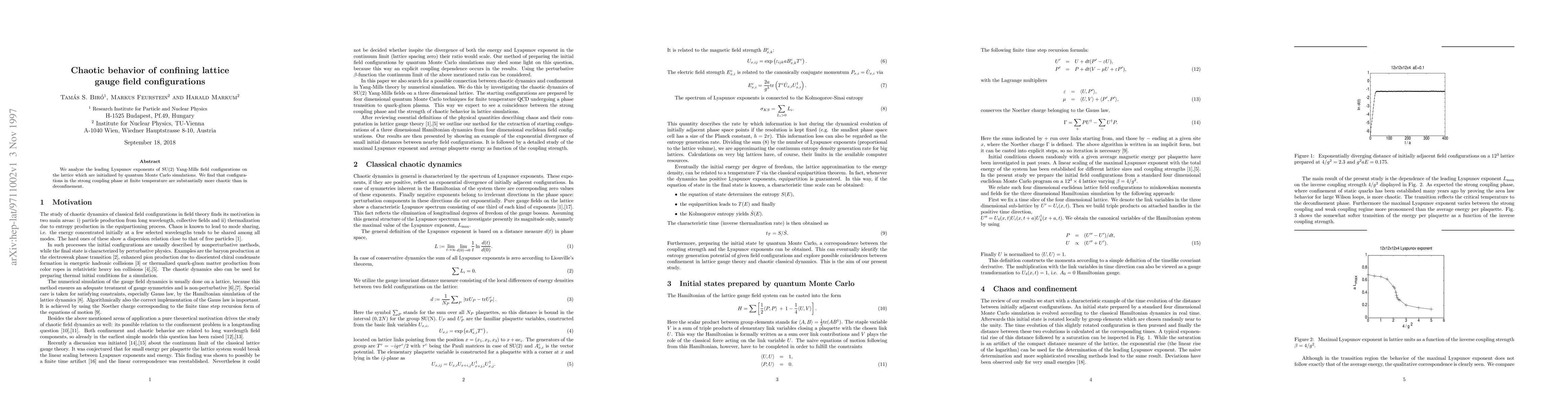 Thumbnail for Chaotic behavior of confining lattice gauge field configurations