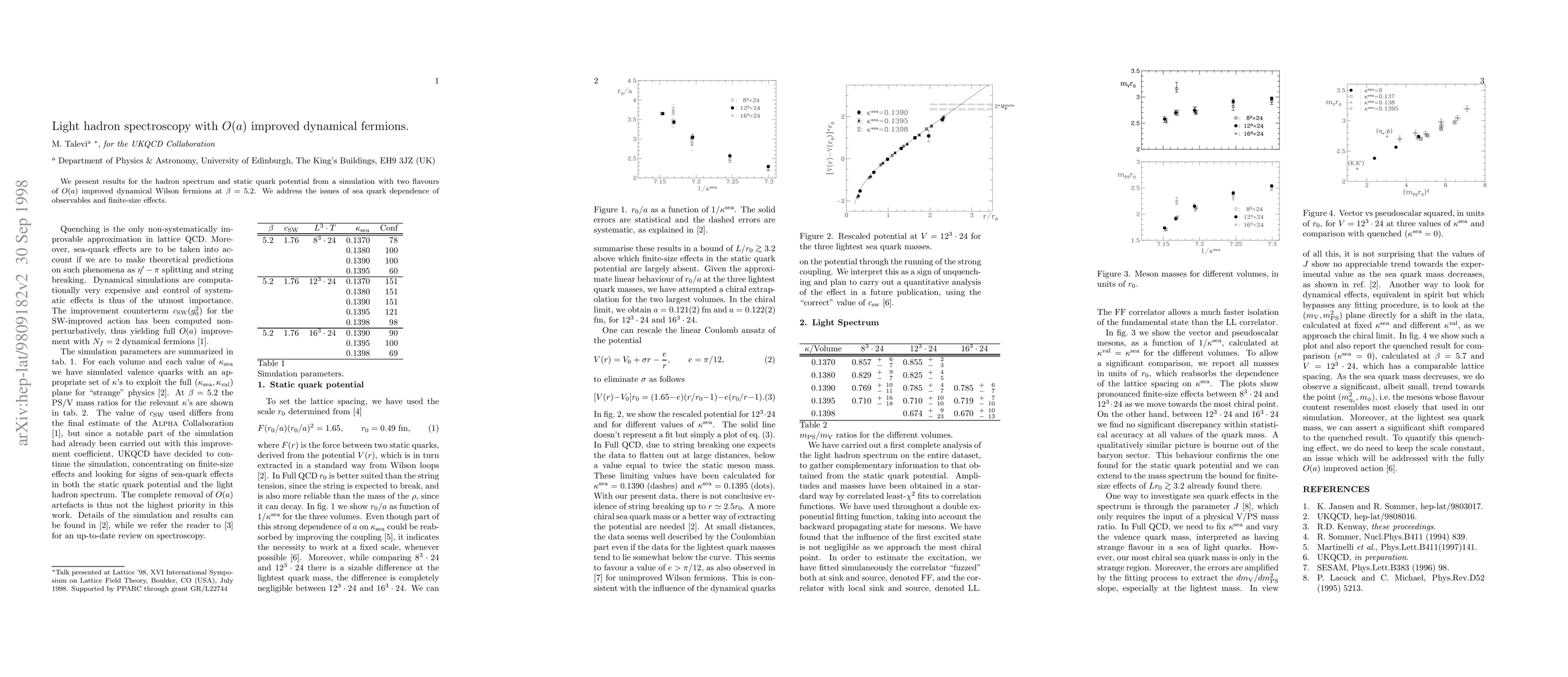 Thumbnail for Light hadron spectroscopy with O(a) improved dynamical fermions
