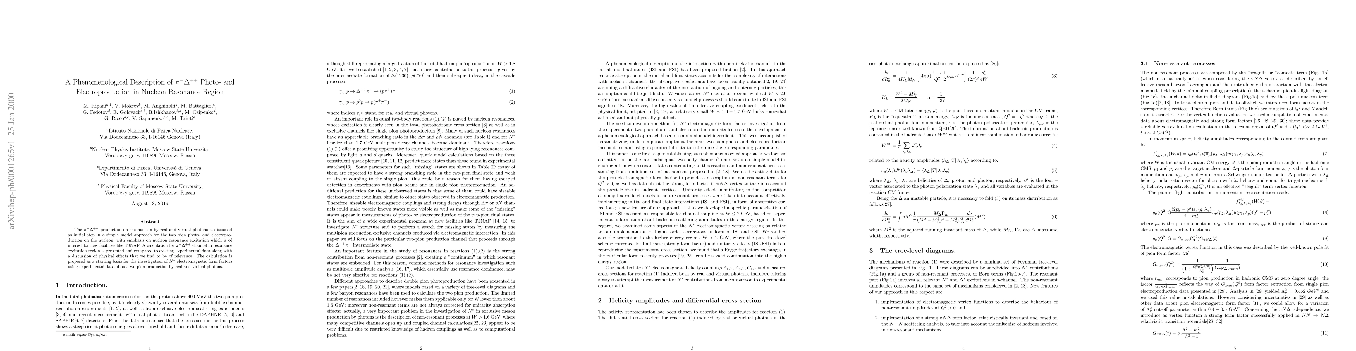 Thumbnail for A Phenomenological Description of (\pi^{-}\Delta^{++}) Photo- and
  Electroproduction in Nucleon Resonance Region
