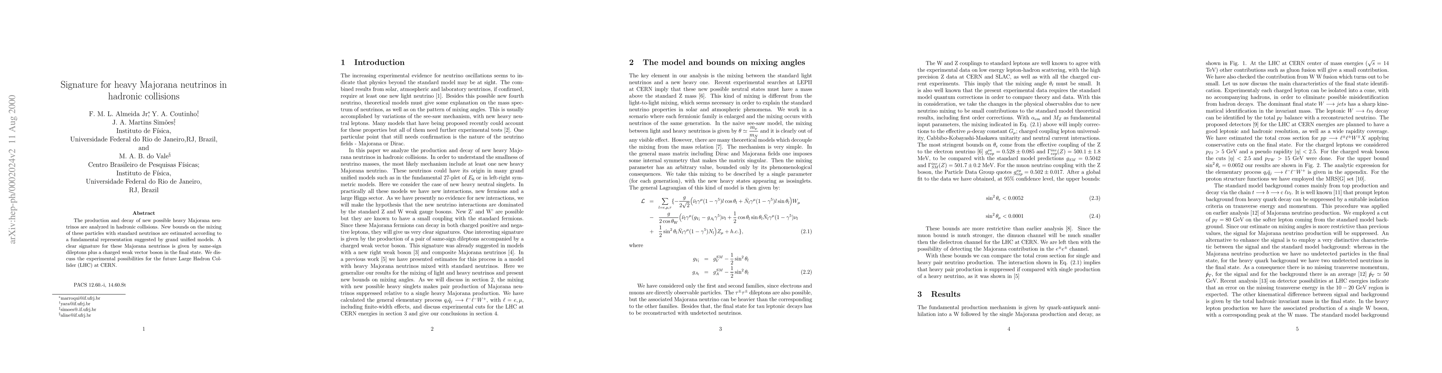 Thumbnail for Signature for heavy Majorana neutrinos in hadronic collisions