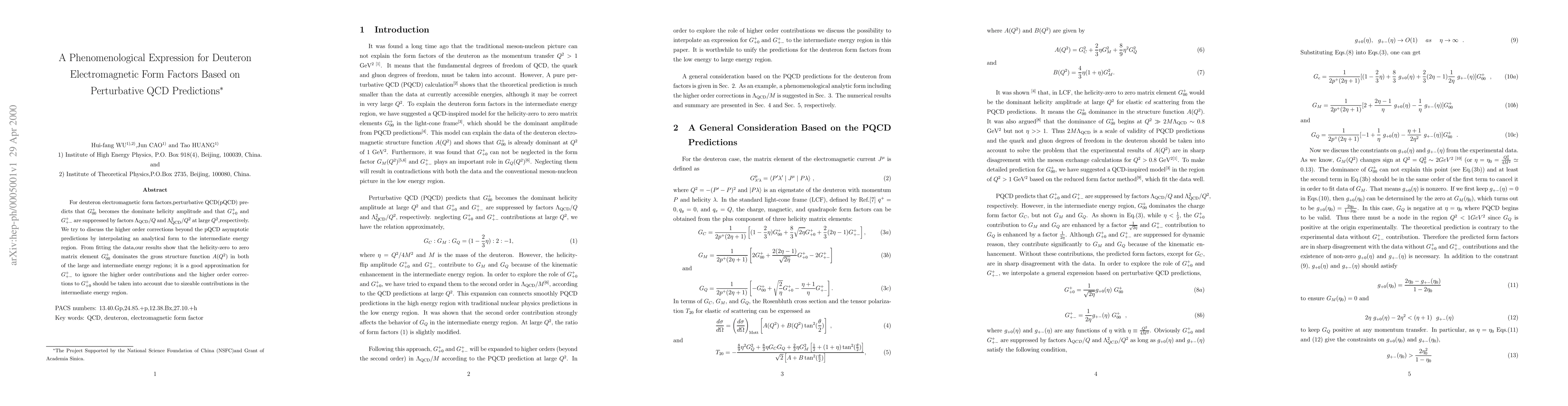 Thumbnail for A Phenomenological Expression for Deuteron Electromagnetic Form Factors
  Based on Perturbative QCD Predictions