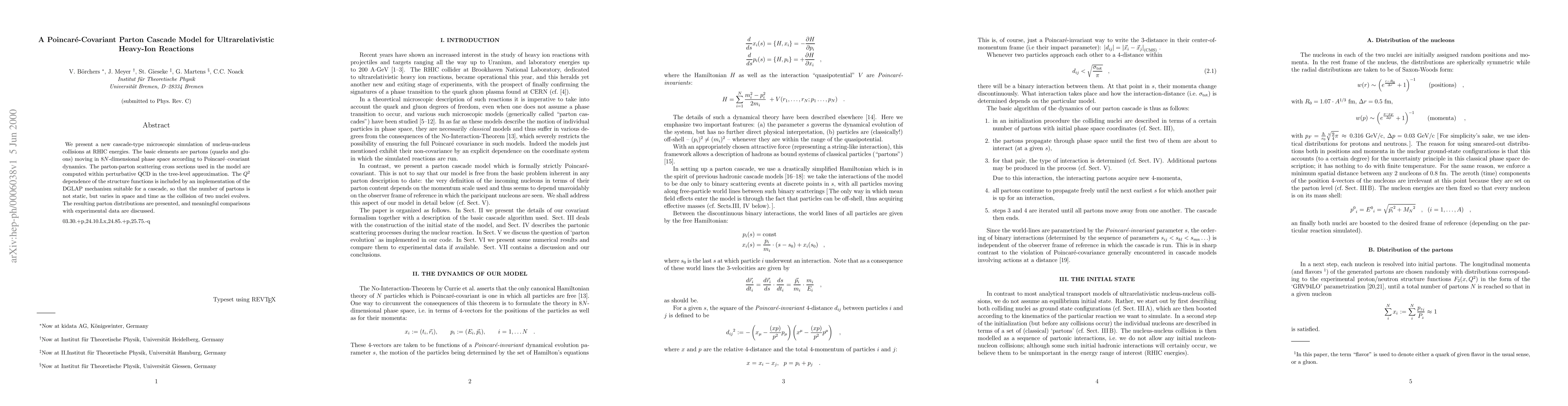 Thumbnail for A Poincare-Covariant Parton Cascade Model for Ultrarelativistic
  Heavy-Ion Reactions