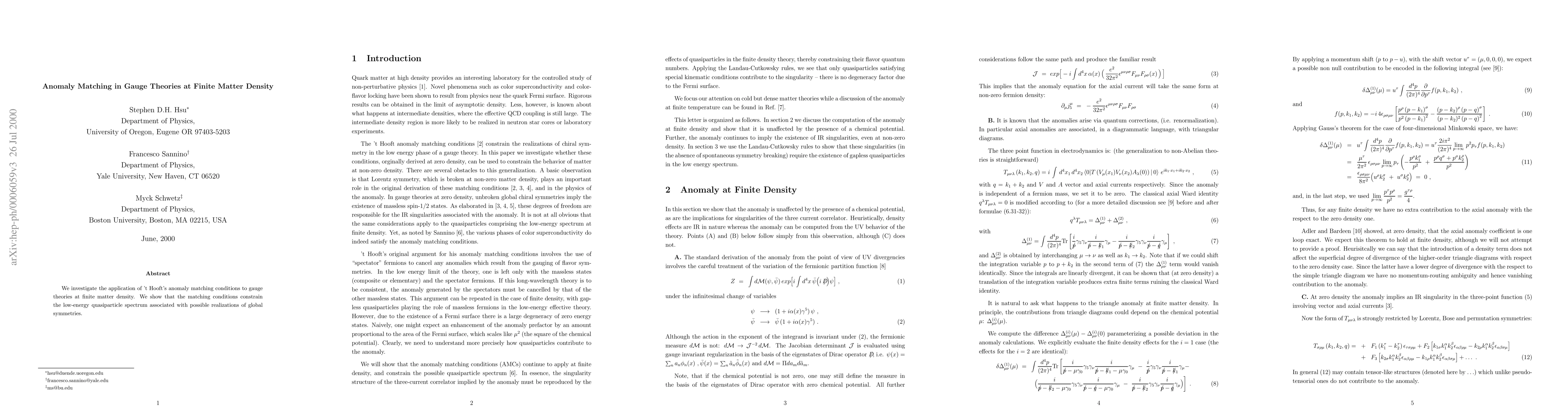 Thumbnail for Anomaly Matching in Gauge Theories at Finite Matter Density