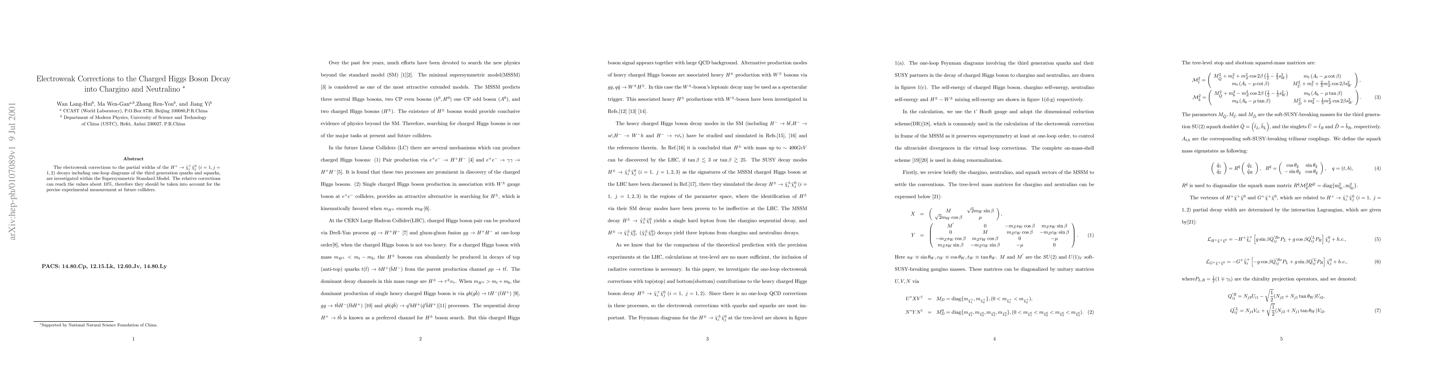 Thumbnail for Electroweak Corrections to the Charged Higgs Boson Decay into Chargino
  and Neutralino