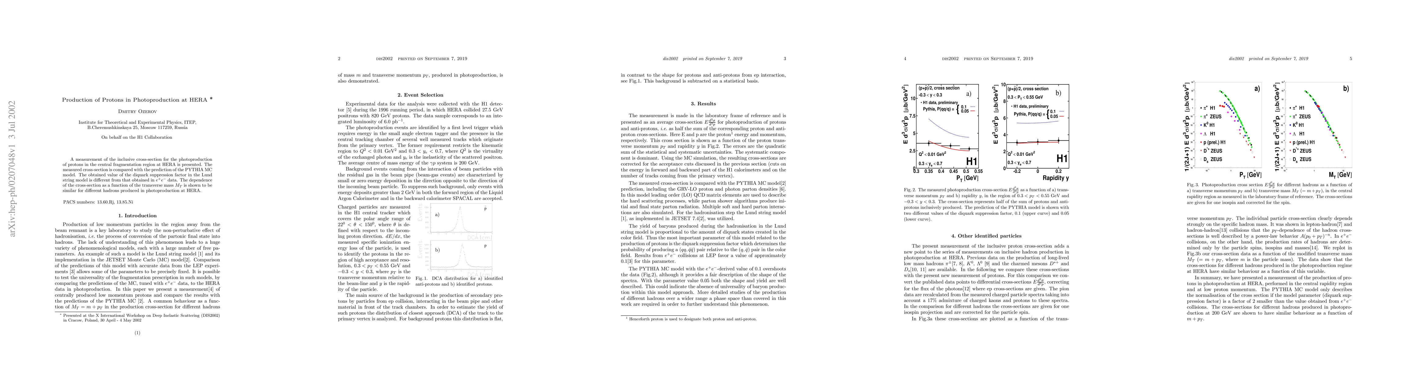 Thumbnail for Production of Protons in Photoproduction at HERA