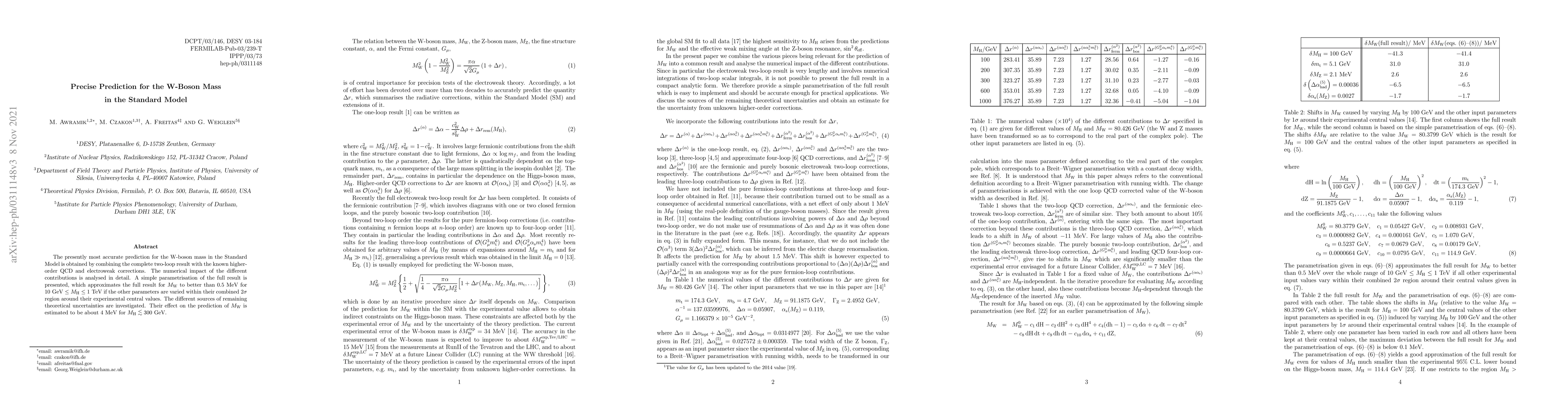 Thumbnail for Precise Prediction for the W-Boson Mass in the Standard Model