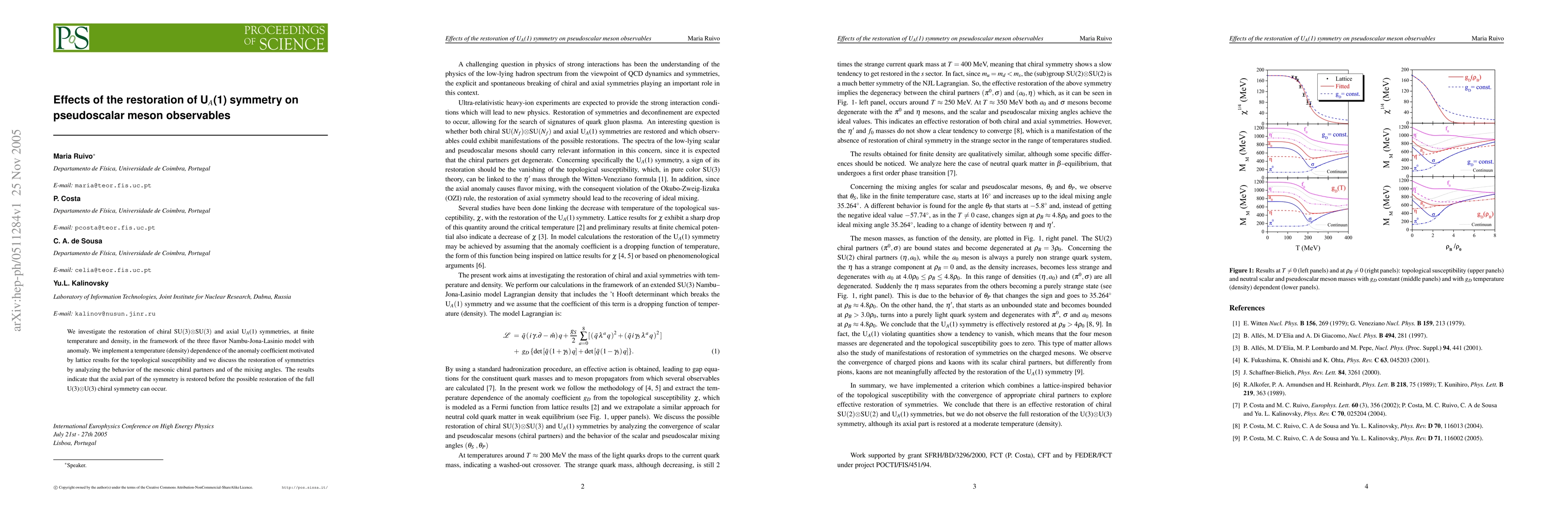Thumbnail for Effects of the restoration of U$_A$(1) symmetry on pseudoscalar meson
  observables