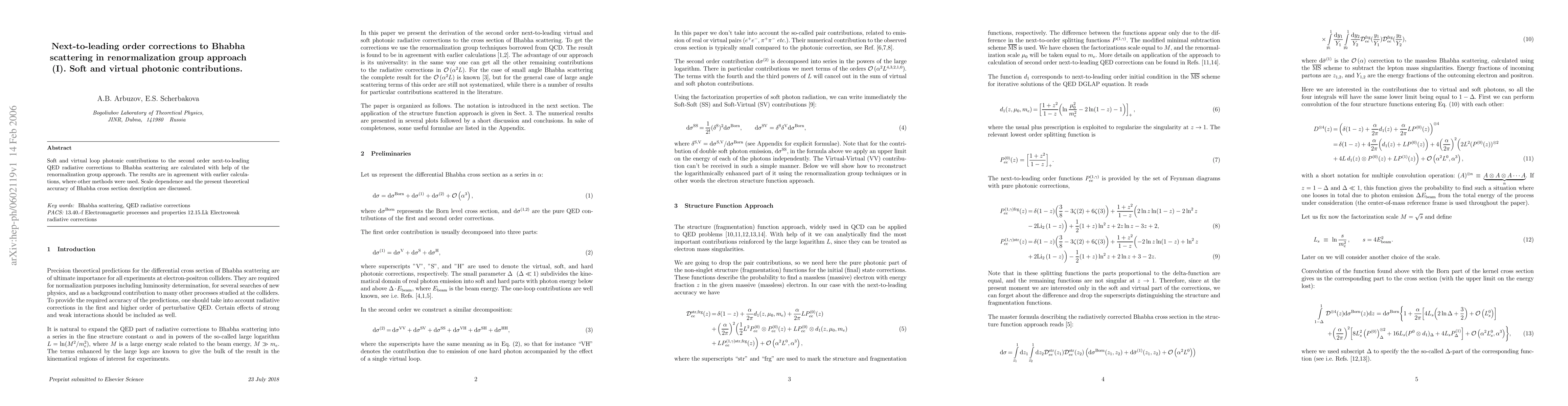 Thumbnail for Next-to-leading order corrections to Bhabha scattering in
  renormalization group approach (I). Soft and virtual photonic contributions