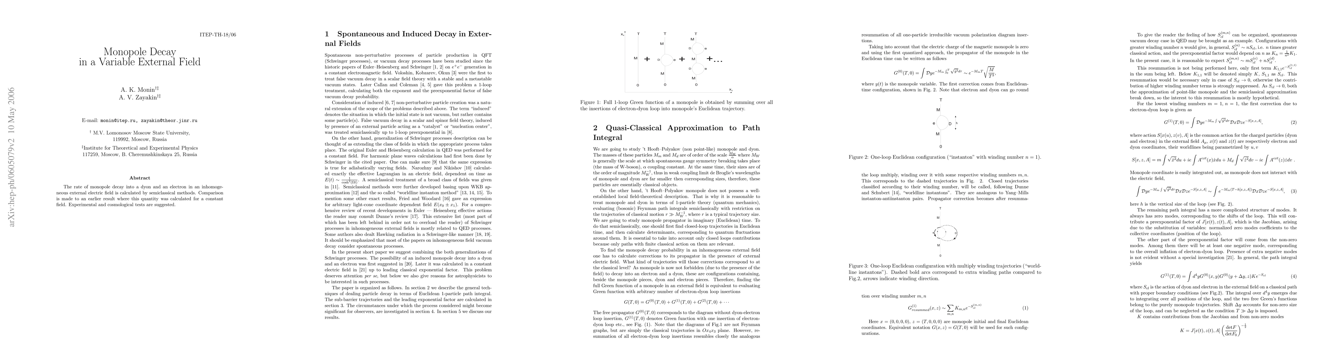 Thumbnail for Monopole Decay in a Variable External Field