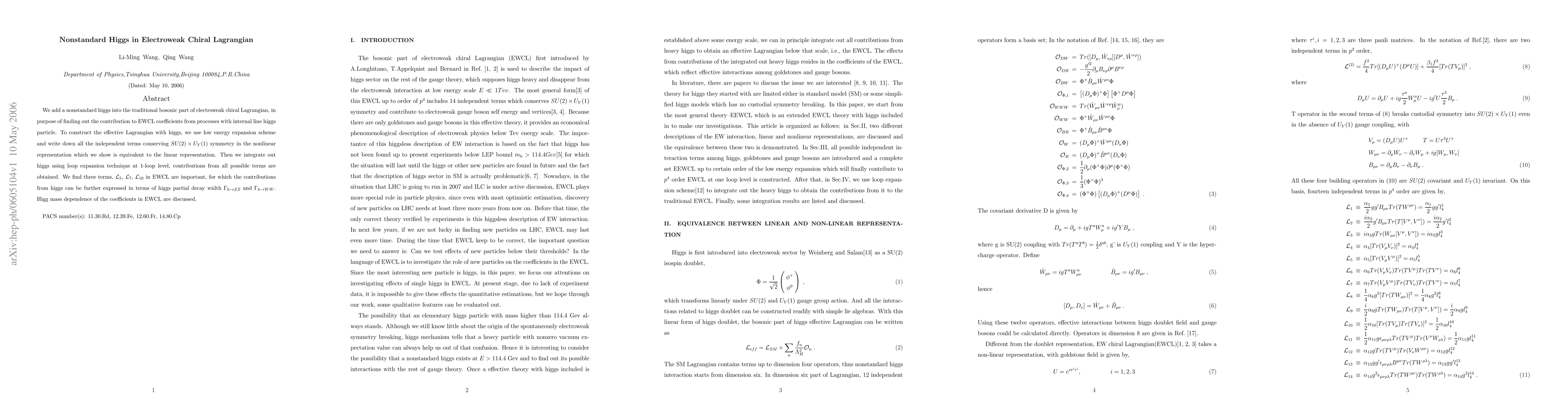 Thumbnail for Nonstandard Higgs in Electroweak Chiral Lagrangian