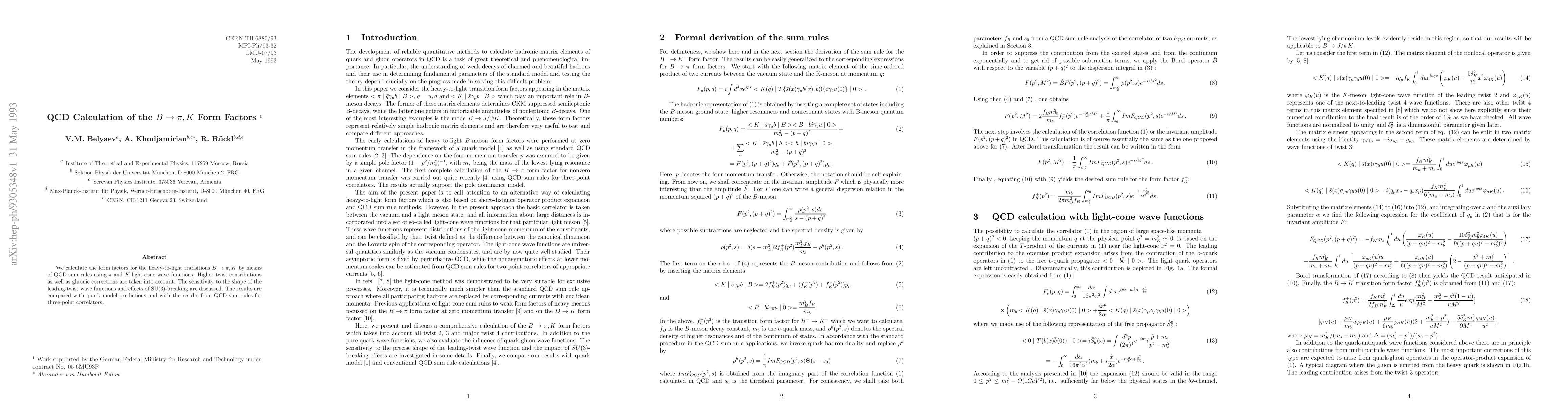 Thumbnail for QCD Calculation of the $B \rightarrow \pi,K$ Form Factors