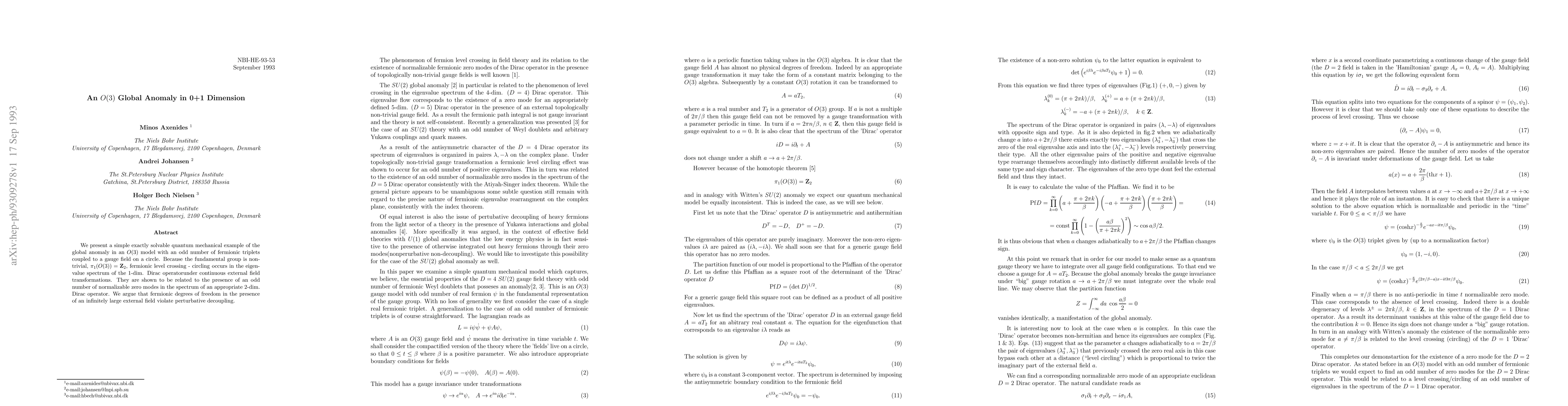 Thumbnail for An $O(3)$ Global Anomaly in 0+1 Dimension