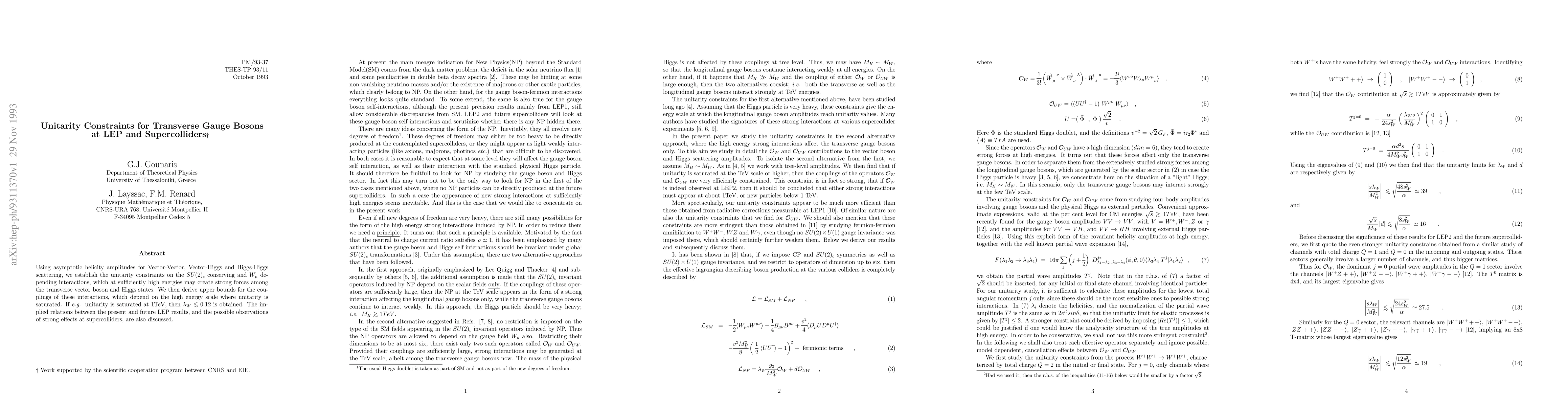 Thumbnail for Unitarity Constraints for Transverse Gauge Bosons at LEP and
  Supercolliders