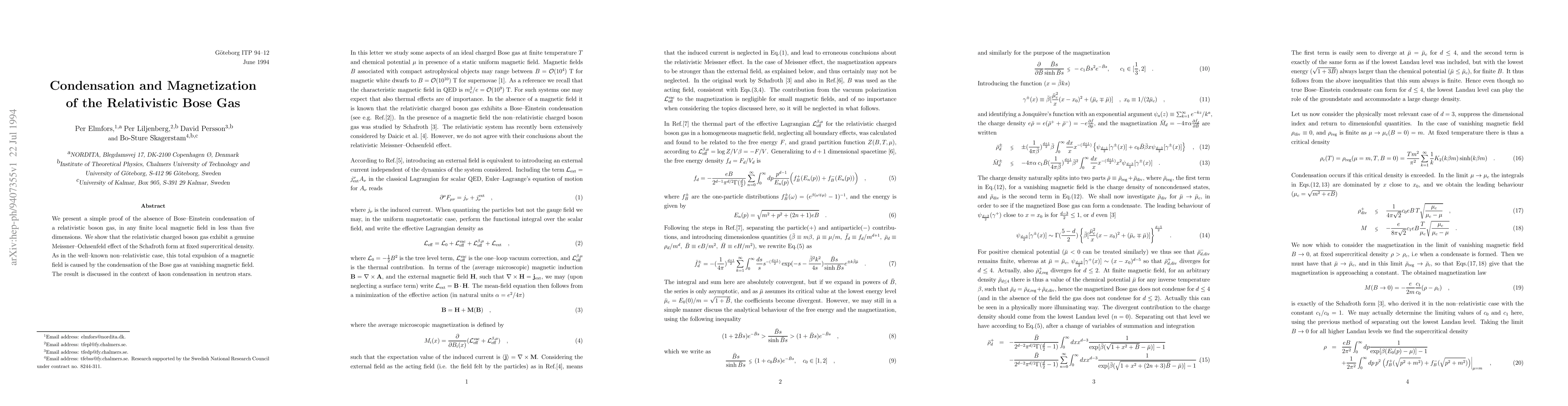 Thumbnail for Condensation and Magnetization of the Relativistic Bose Gas