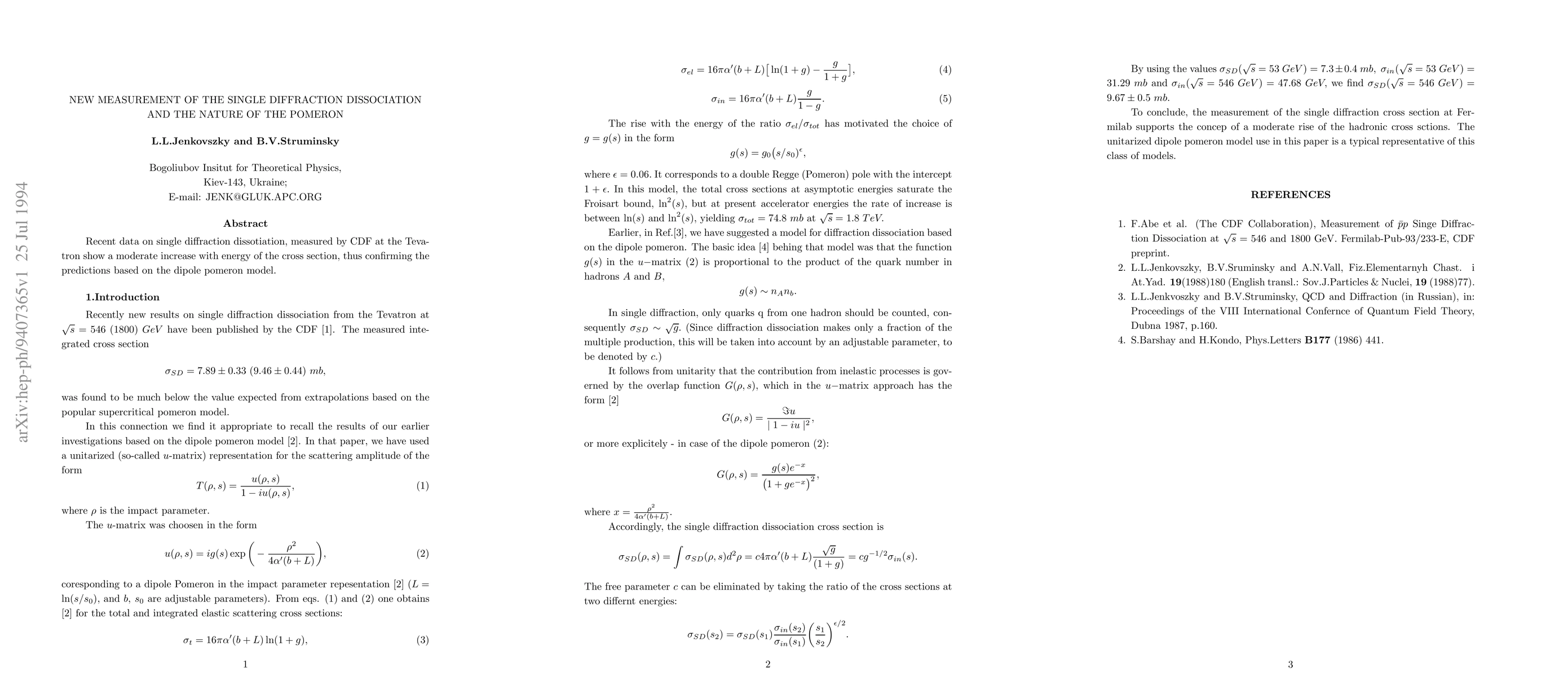 Thumbnail for New Measurement of the Single Diffraction Dissociation and the Nature of
  the Nature of the Pomeron