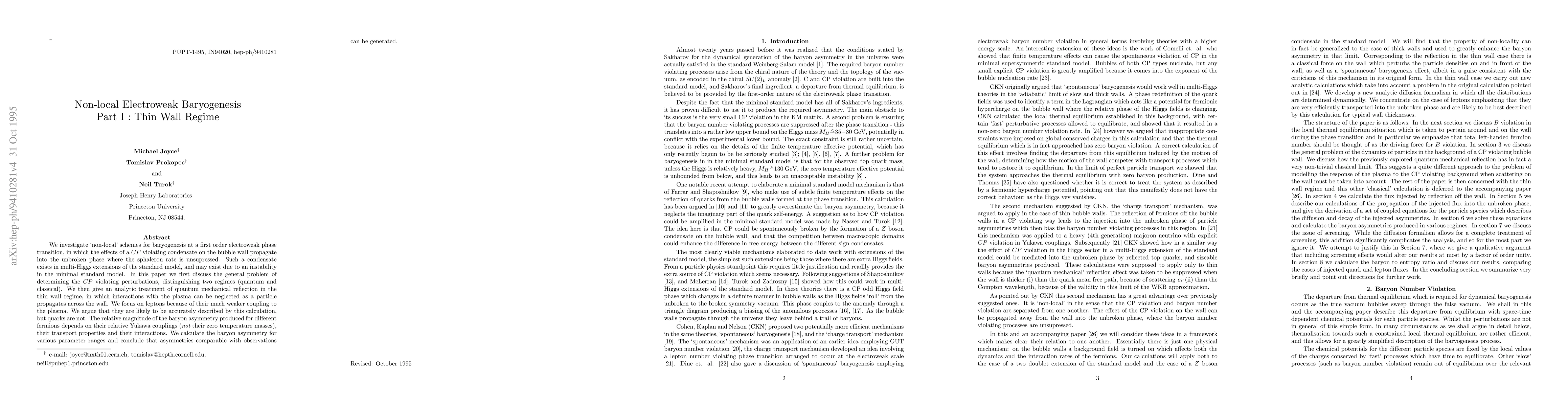 Thumbnail for Non-local Electroweak Baryogenesis Part I : Thin Wall Regime