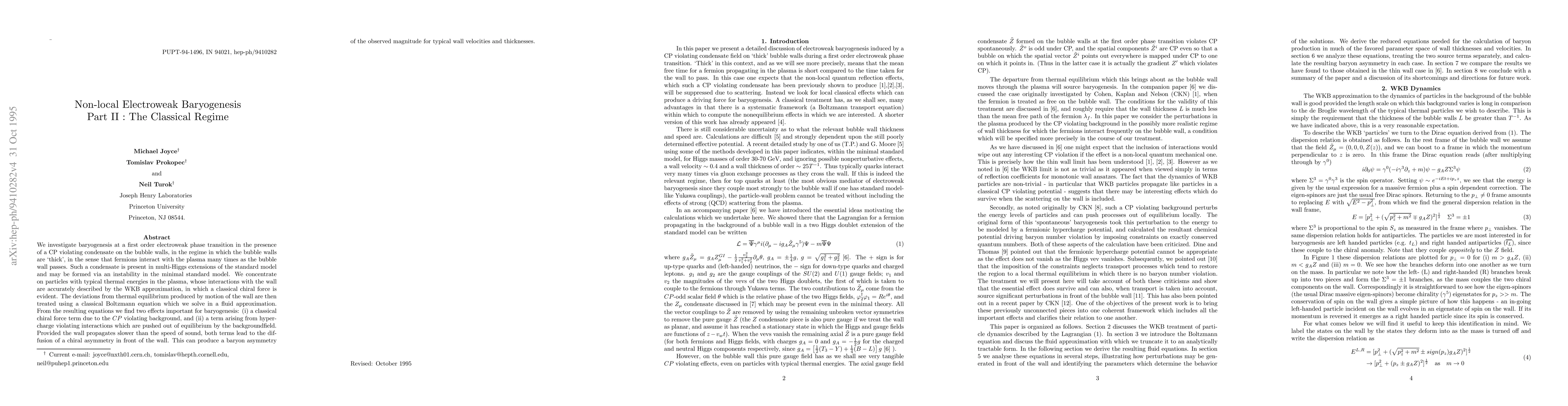 Thumbnail for Non-local Electroweak Baryogenesis Part II : The Classical Regime