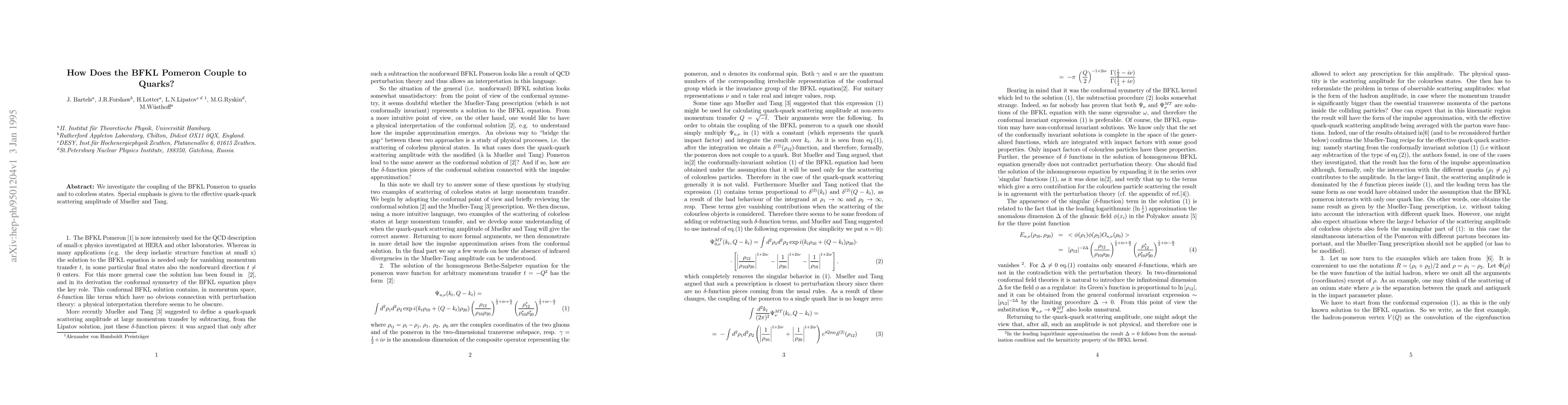 Thumbnail for How does the BFKL-Pomeron couple to quarks ?