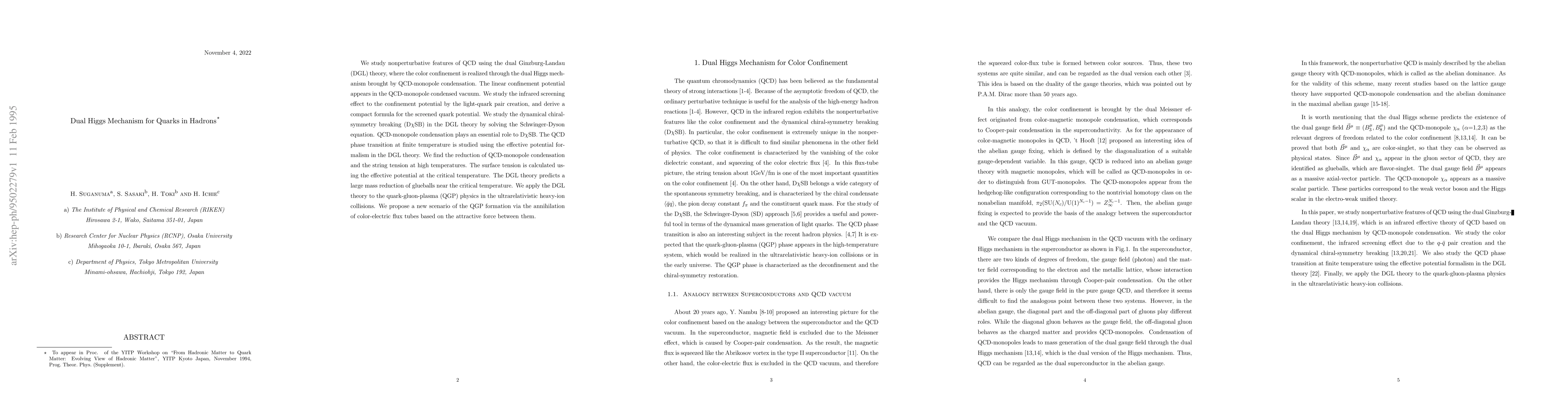 Thumbnail for Dual Higgs Mechanism for Quarks in Hadrons