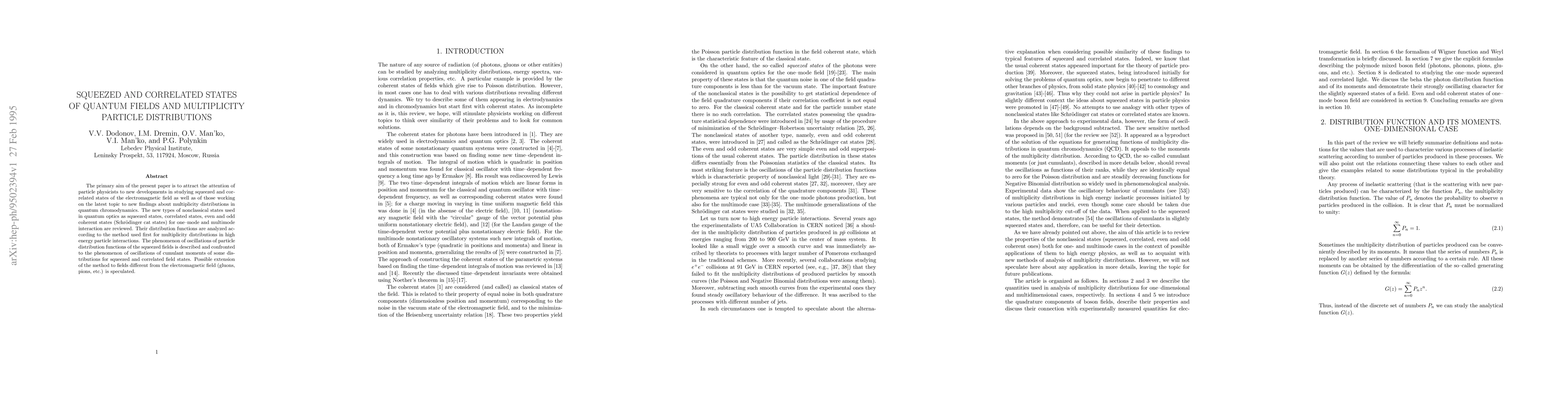 Thumbnail for Squeezed and Correlated States of Quantum Fields and Multiplicity
  Particle Distributions