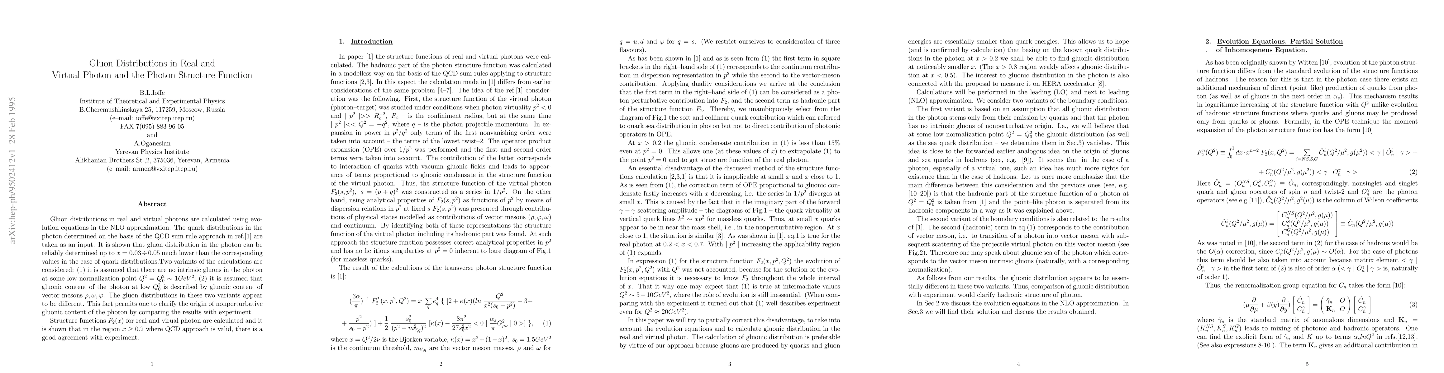 Thumbnail for Gluon Distributions in Real and Virtual Photon and the Photon Structure
  Function