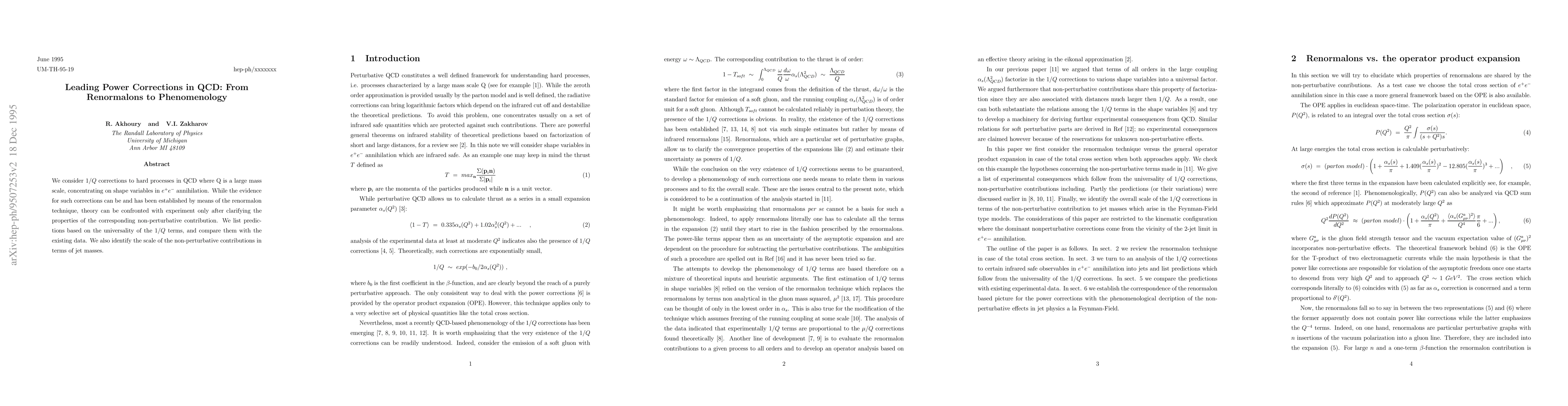 Thumbnail for Leading Power Corrections in QCD: From Renormalons to Phenomenology