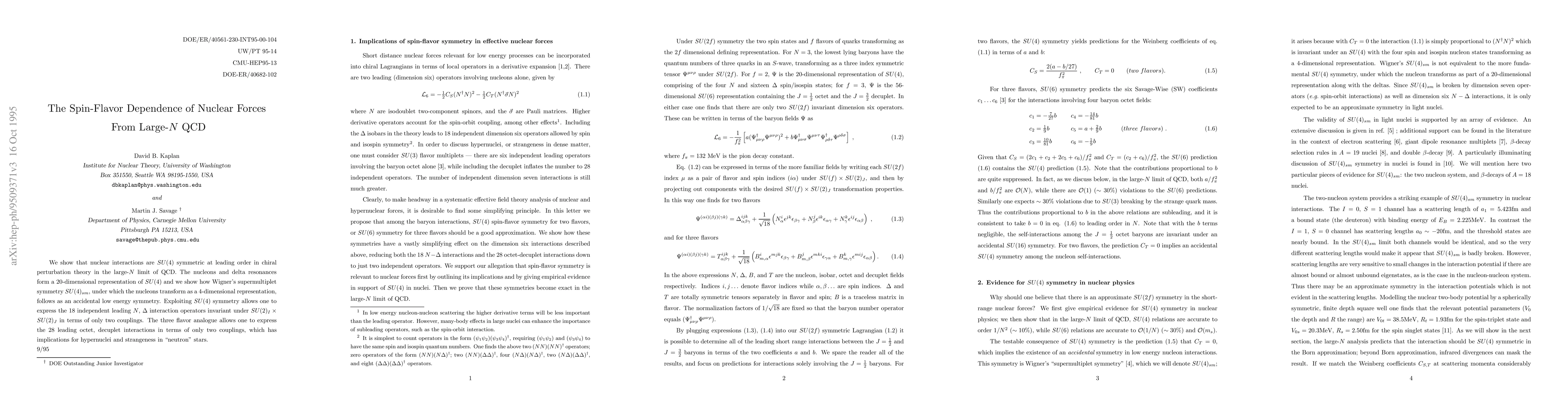 Thumbnail for The Spin-Flavor Dependence of Nuclear Forces from Large-N QCD