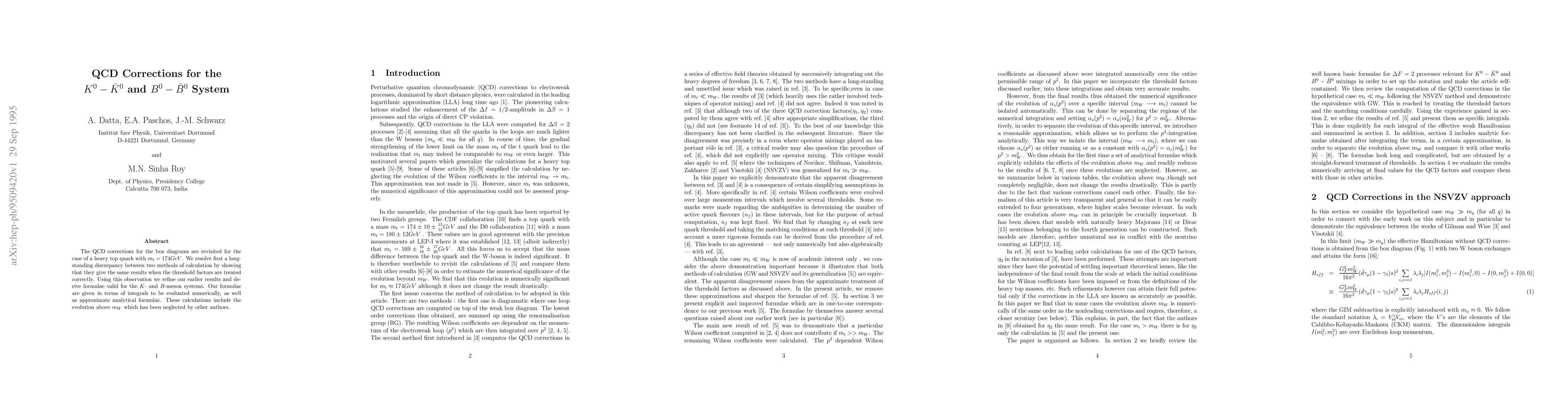 Thumbnail for QCD Corrections for the $K^0-\bar K^0$ and $B^0 - \bar B^0$ System