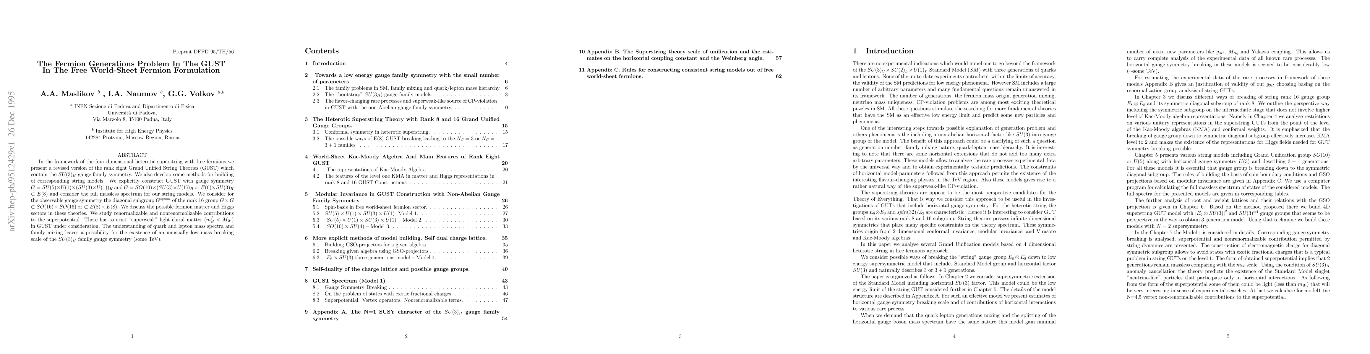 Thumbnail for The Fermion Generations Problem in the Gust in the Free World-Sheet
  Fermion Formulation