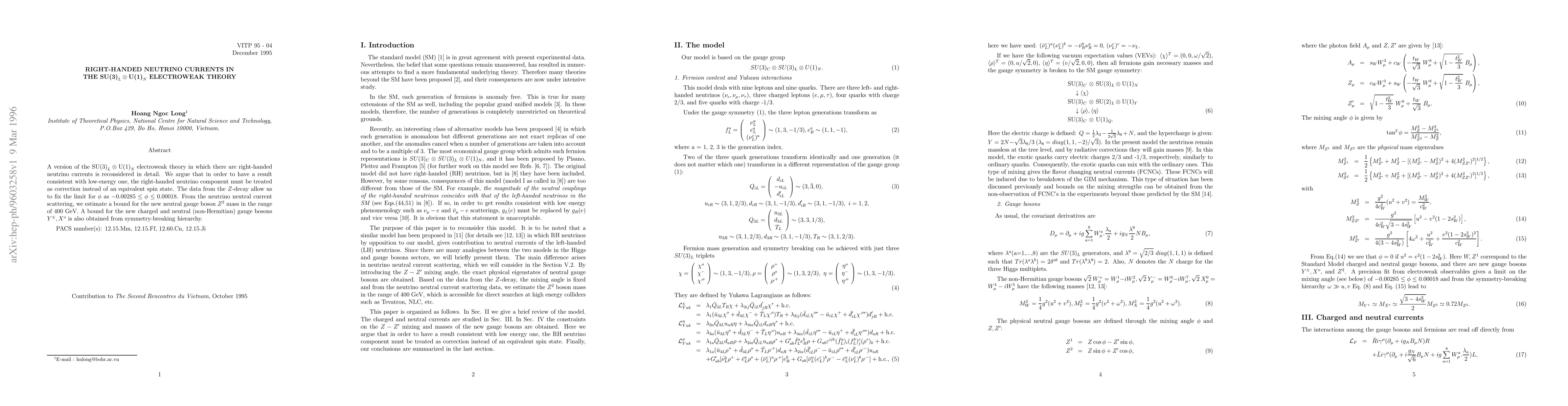 Thumbnail for Right Handed Neutrino Currents in the SU(3)_LxU(1)_N Electroweak Theory
