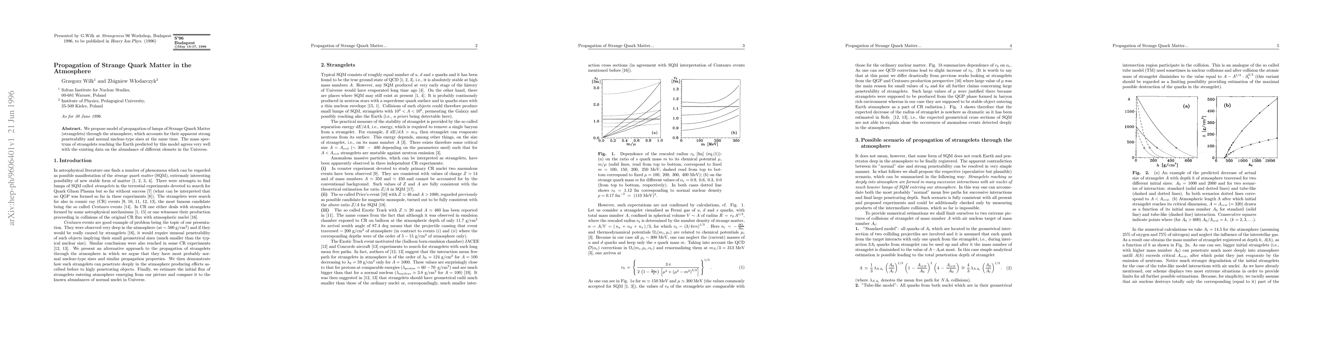 Thumbnail for Propagation of Strange Quark Matter in the Atmosphere