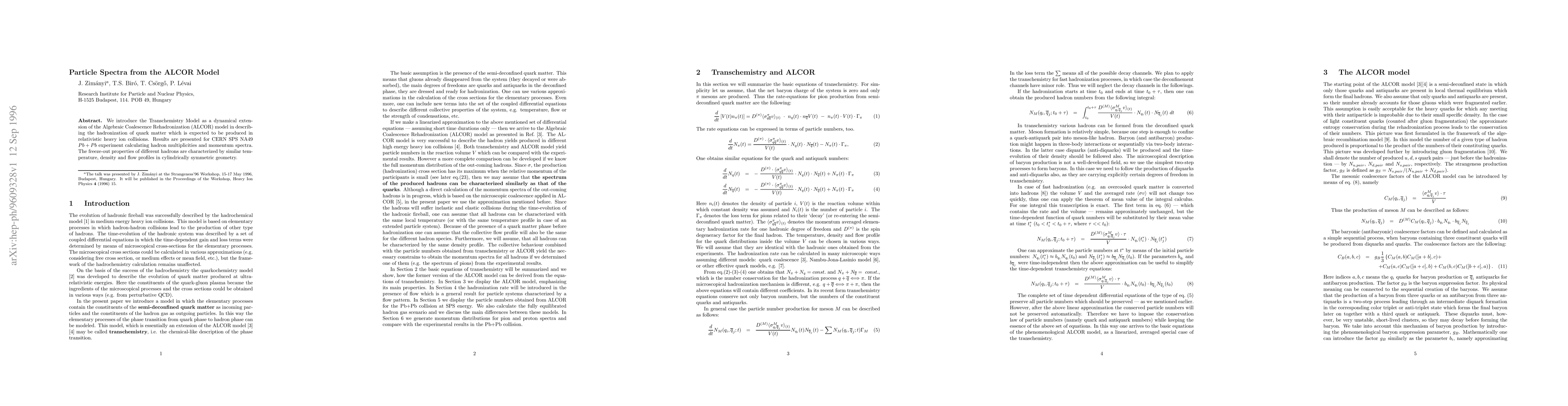 Thumbnail for Particle Spectra from the ALCOR Model