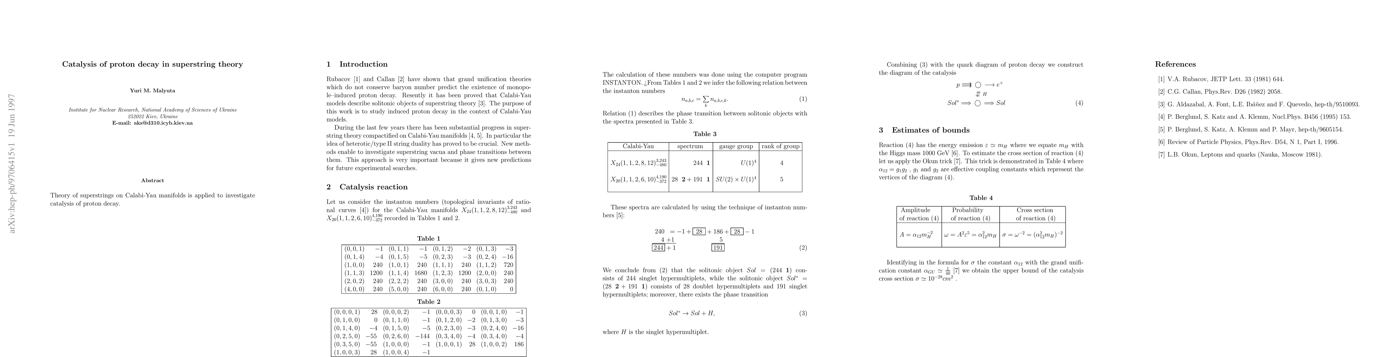 Thumbnail for Catalysis of proton decay in superstring theory
