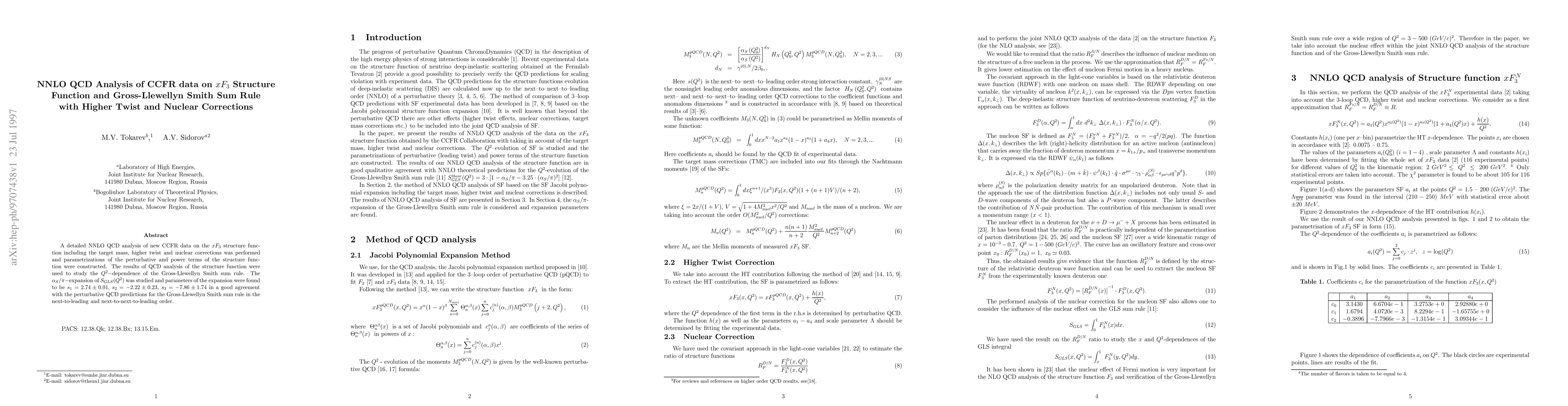 Thumbnail for NNLO QCD Analysis of CCFR data on $xF_3$ Structure Function and
  Gross-Llewellyn Smith Sum Rule with Higher Twist and Nuclear Corrections