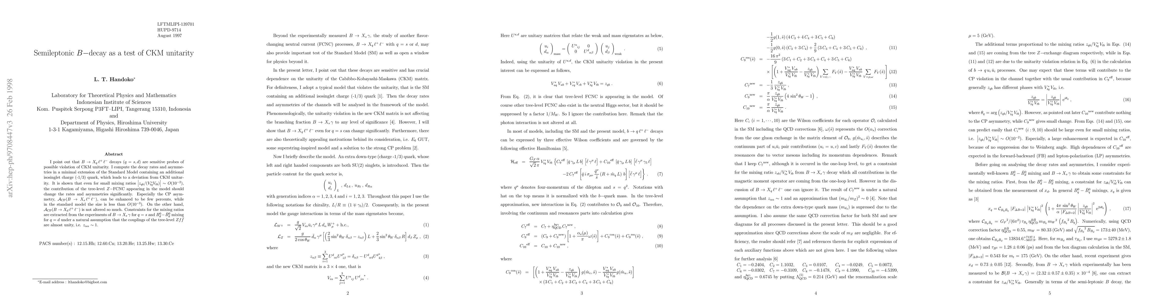 Thumbnail for Semileptonic B decay as a test of CKM unitarity