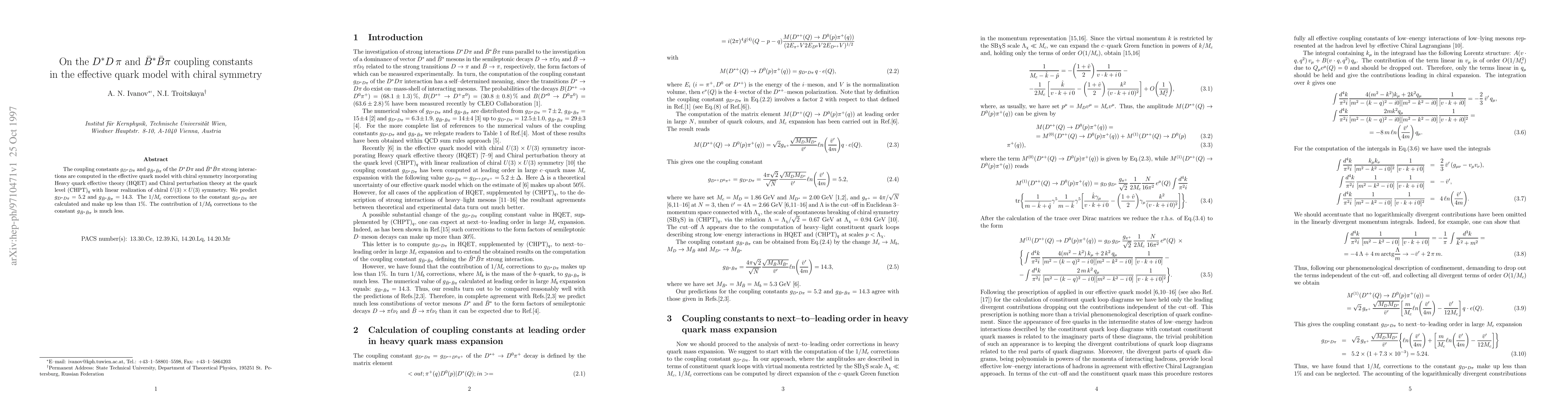 Thumbnail for On the D*D$\pi$ and B*B$\pi$ coupling constants in the effective quark
  model with chiral symmetry