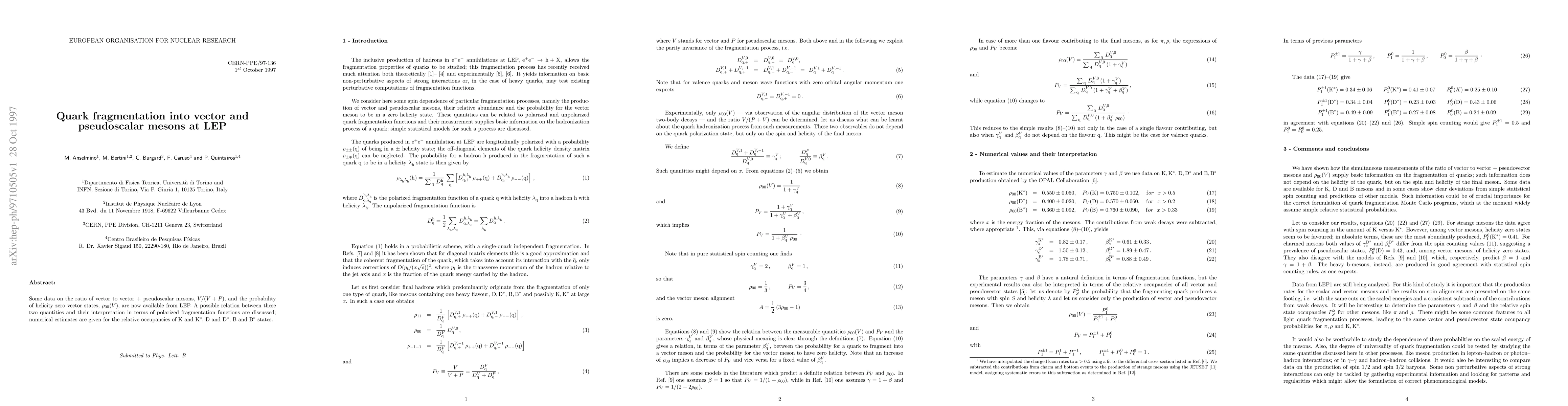 Thumbnail for Quark fragmentation into vector and pseudoscalar mesons at LEP