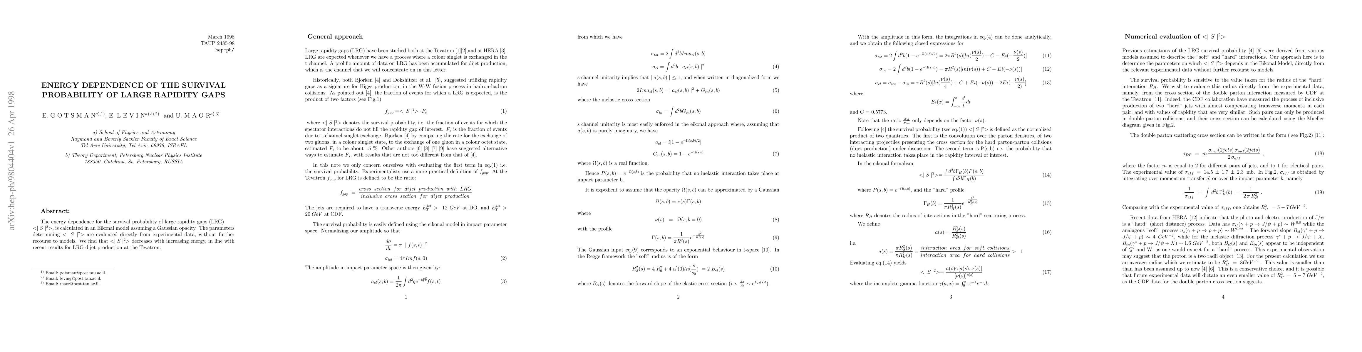 Thumbnail for Energy dependence of the survival probability of large rapidity gap