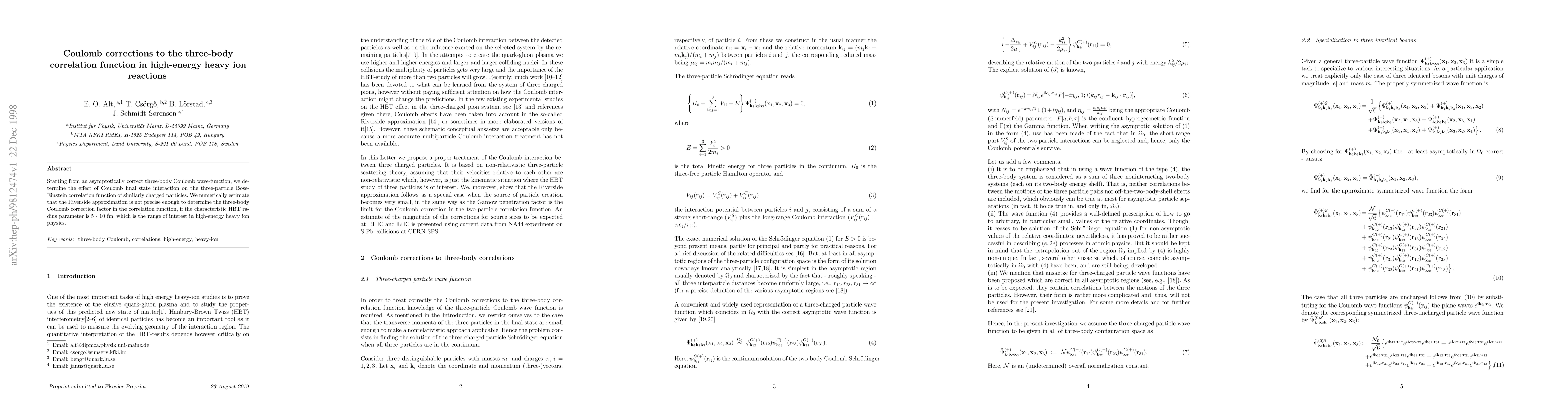 Thumbnail for Coulomb corrections to the three-body correlation function in
  high-energy heavy ion reactions