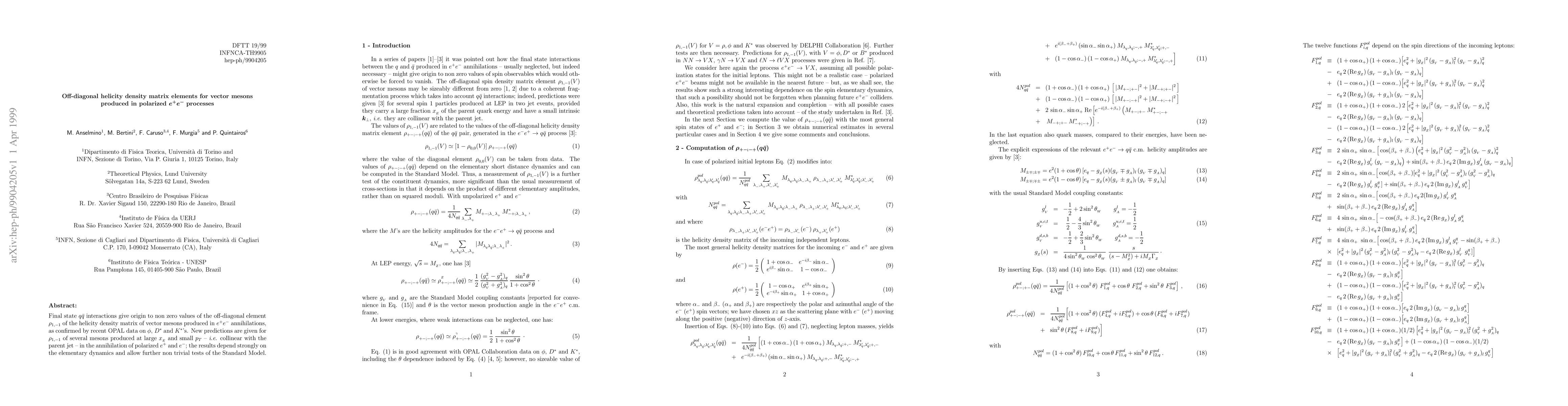 Thumbnail for Off-diagonal helicity density matrix elements for vector mesons produced
  in polarized e+e- processes