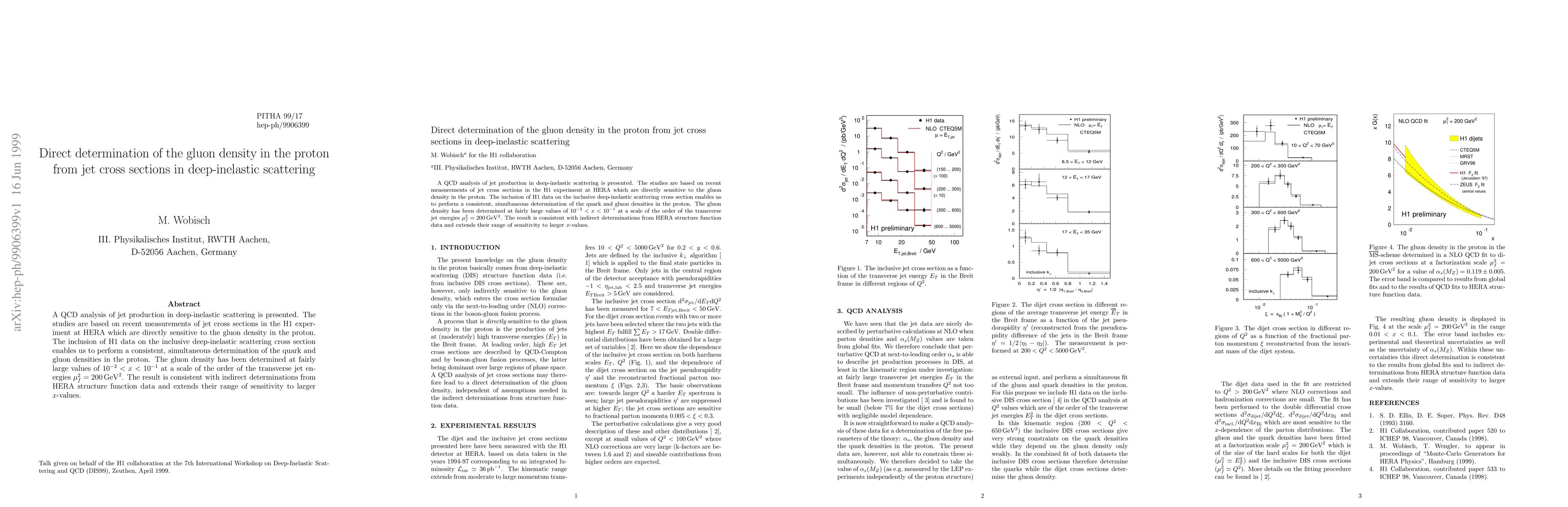 Thumbnail for Direct determination of the gluon density in the proton from jet cross
  sections in deep-inelastic scattering