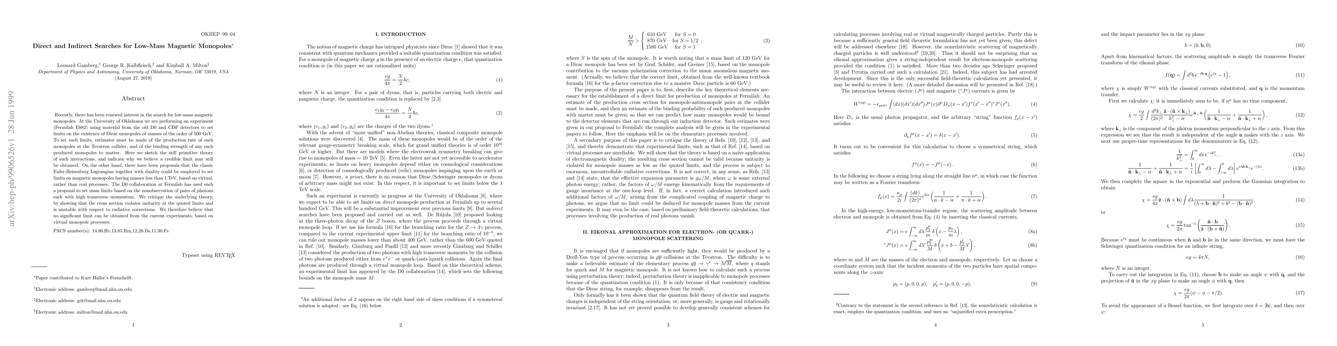 Thumbnail for Direct and Indirect Searches for Low-Mass Magnetic Monopoles
