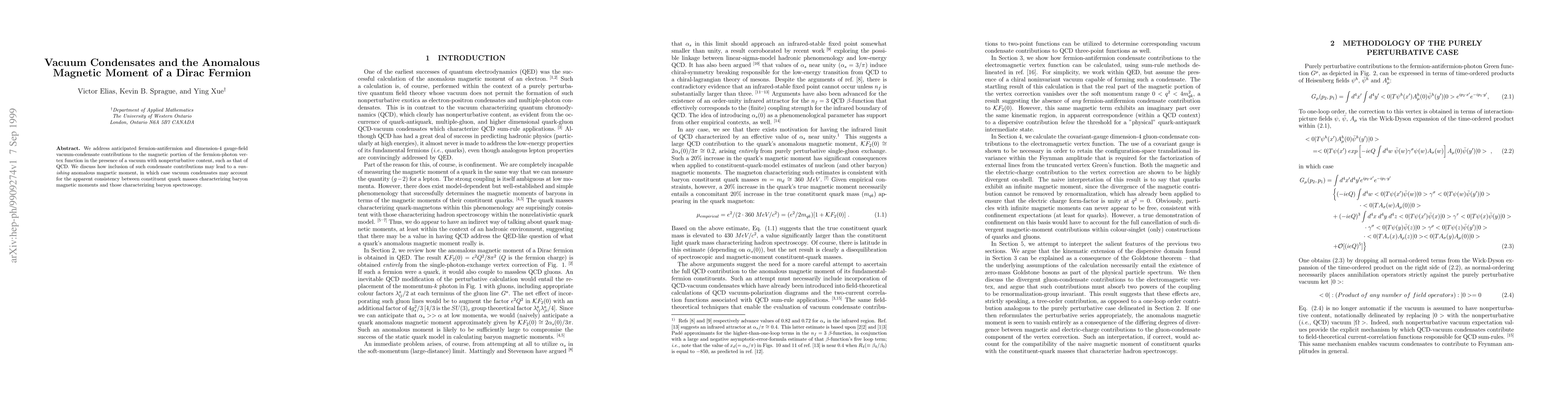 Thumbnail for Vacuum Condensates and the Anomalous Magnetic Moment of a Dirac Fermion
