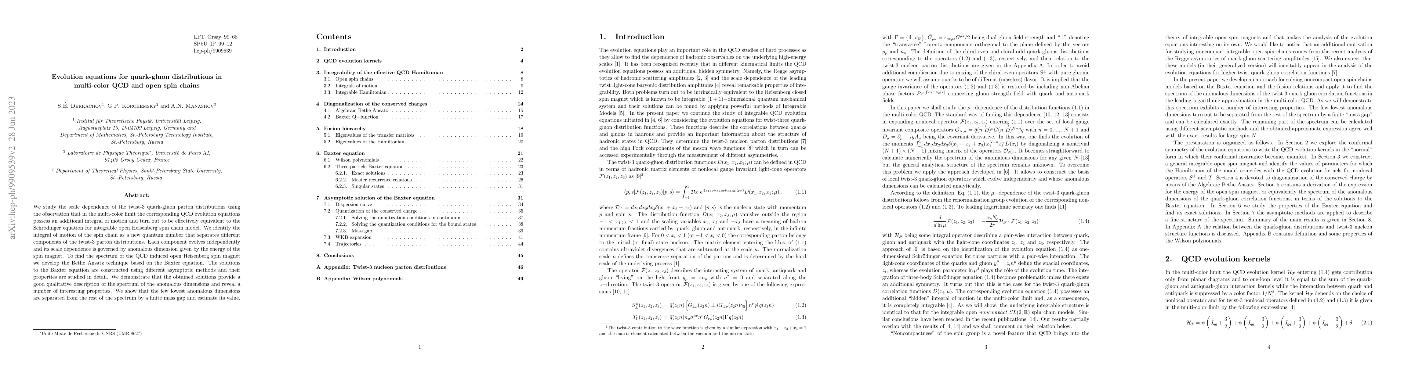 Thumbnail for Evolution equations for quark-gluon distributions in multi-color QCD and
  open spin chains