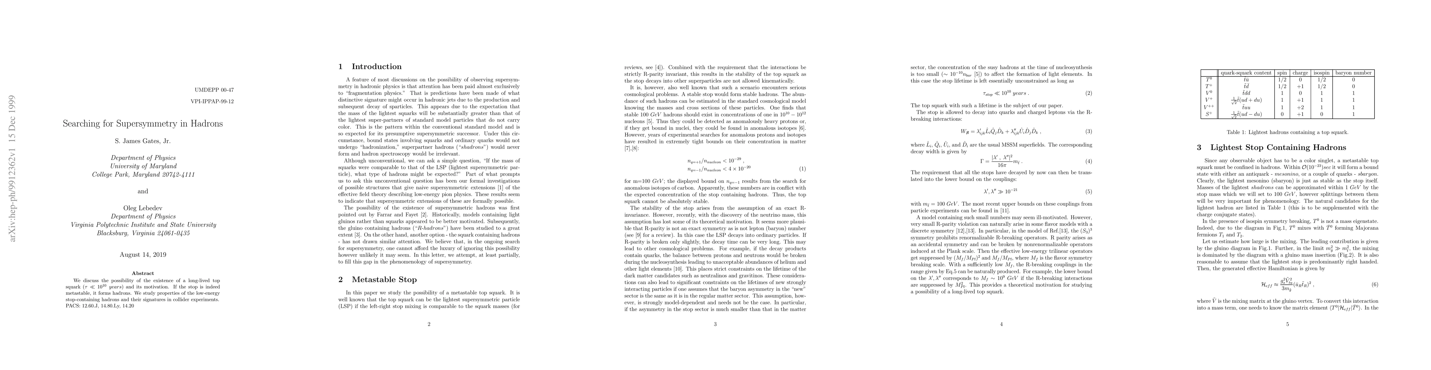 Thumbnail for Searching for Supersymmetry in Hadrons