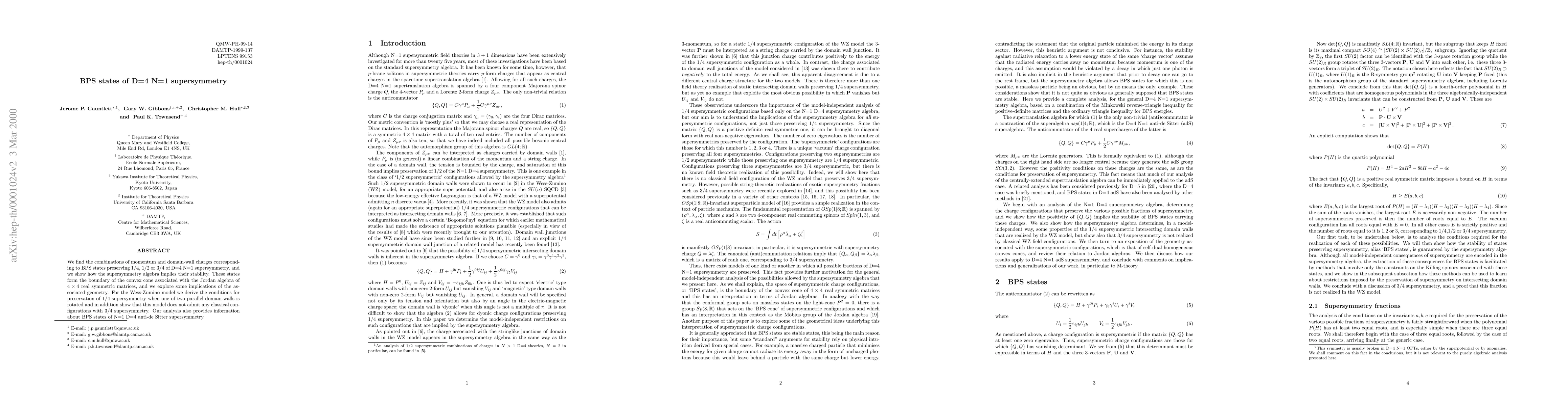 Thumbnail for BPS states of D=4 N=1 supersymmetry