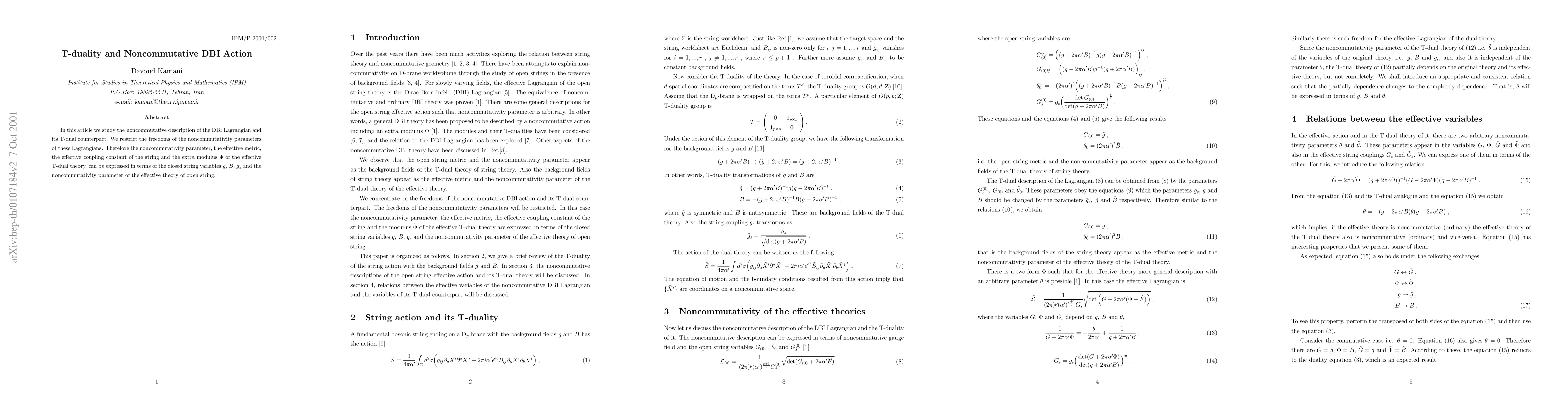 Thumbnail for T-duality and Noncommutative DBI Action