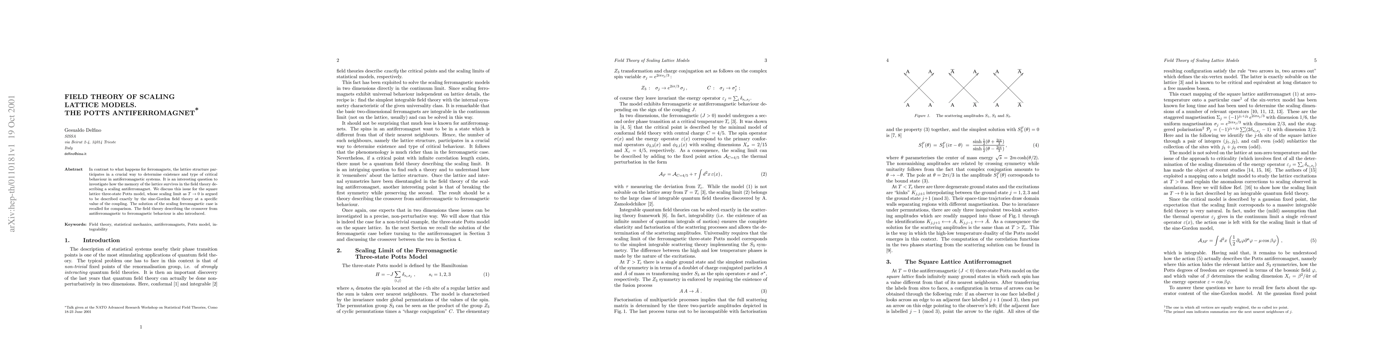 Thumbnail for Field theory of scaling lattice models. The Potts antiferromagnet
