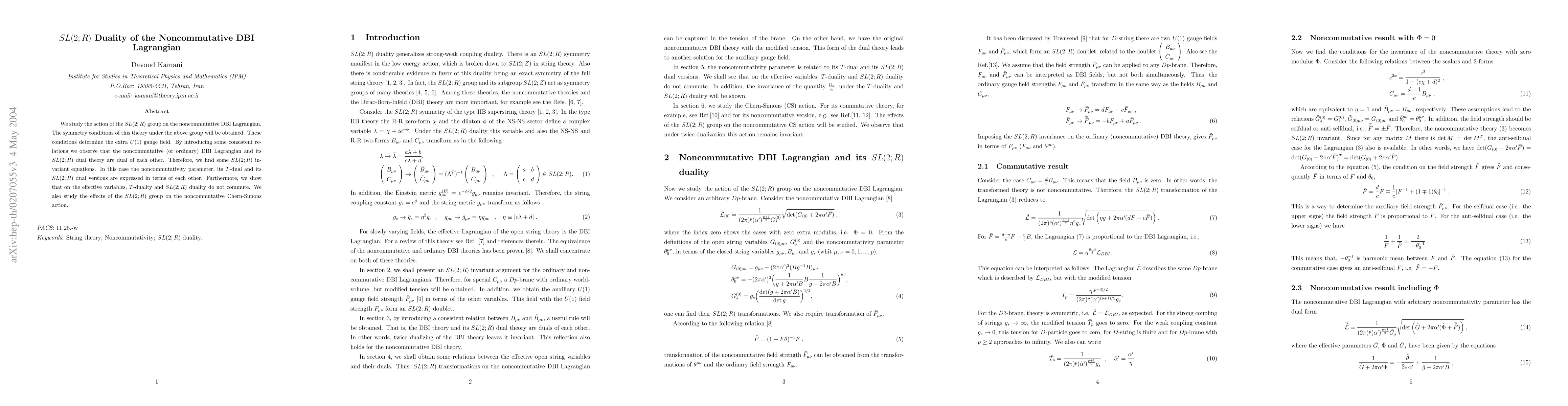 Thumbnail for SL(2;R) Duality of the Noncommutative DBI Lagrangian